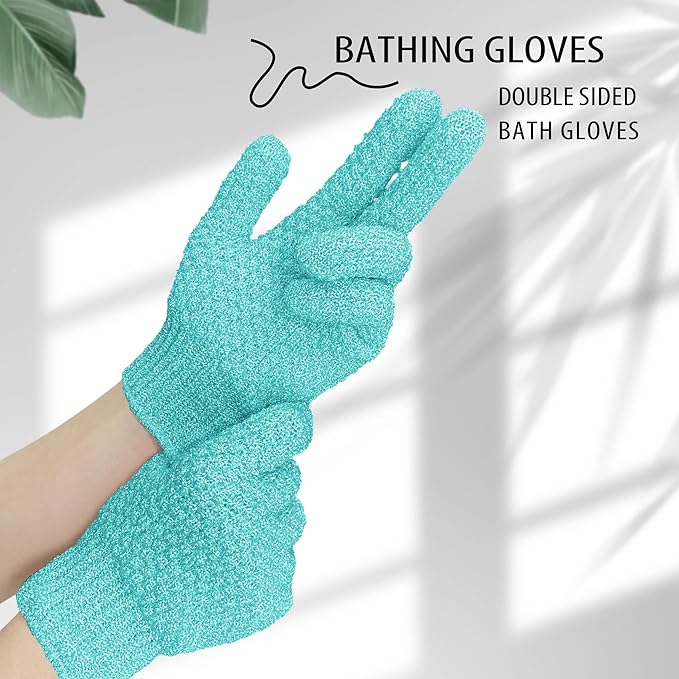 Evridwear Exfoliating Glove Shower Gloves Exfoliate Dead Skin for Dry Sensitive Skin No Irritation with Hanging Loop (Angel Blue Deep Exfoliation)