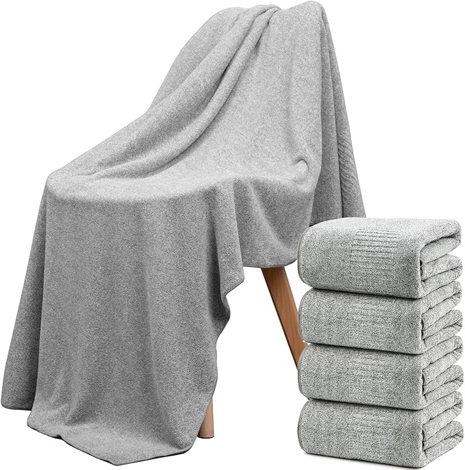 SEISSO 4 Pack Extra Large Bath Towels 63"x35", Bath Sheets for Sensitive Skin 70% Polyester 30% Viscose Fiber from Bamboo, Super Soft, Highly Absorbent & Quick Dry, Oversized Shower Towels