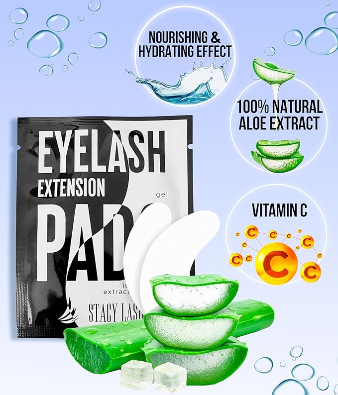 STACY LASH 100 Pairs Set Under Eye Gel Pads for Eyelash Extension - Lint Free Patches with Vitamin C and Aloe Vera Lash Supplies and Beauty tools - Hydrogel Eye Pads - Skin Moisturizes