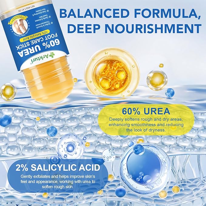 Urea Cream, Maximum Strength Urea Foot Cream, 60% Urea Cream Stick plus 2% Salicylic Acid Callus Remover for Dry Cracked Heels, Hands, Knees, Exfoliating Moisturizer, Dead Skin Remover Foot Balm 1.4OZ