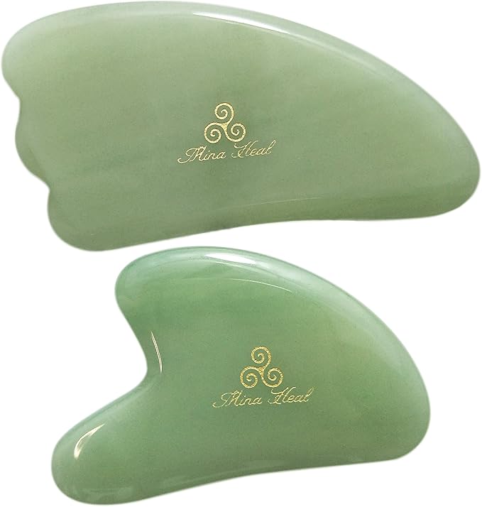 Mina Heal Gua Sha Facial Massager Set of 2 – Jade Guasha Lymphatic Drainage Massager, Face Sculpting Tool for Facial Lifting & Tightening, Anti-Wrinkles, Anti-Aging & Skin Rejuvenation