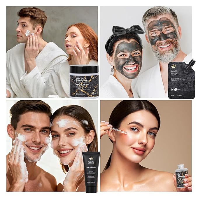 32 Pcs Mother's Day Gift for Mom, Charcoal Bath & Body Gift Basket Set for Women & Men, Hydrating Face Skin Care Set, Self-Care Relaxation Gift,Birthday, Christmas, Anniversary, Wife