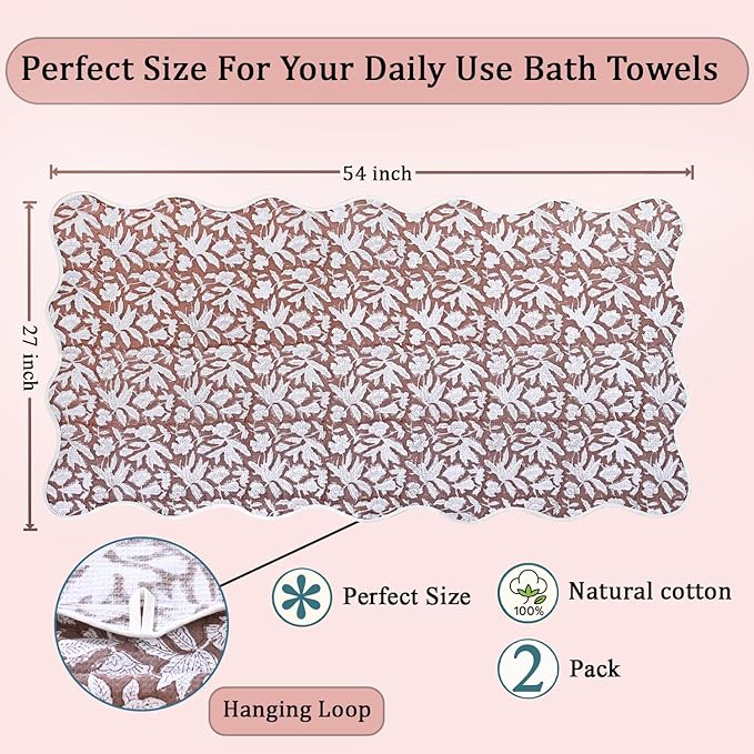 Ridhi Block Print Oak Brown Cotton Spa/Beach Towel 27"x54" Set of 2 Handmade Beach Towel, Quick Dry Turkish Style Bath, Soft Absorbent Luxury Towel for Home, Gym & Spa, Hair Drying