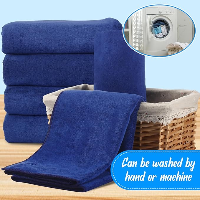 SmoothNovelty 16 Pack Microfiber Bath Towels Bulk 27'' x 60'' Oversized Beach Towel Highly Absorbent Extra Large Soft Drying for Shower Pool Salon Sauna Bathroom Gym Party (Simple,Navy Blue)