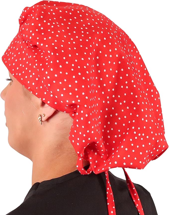 Sparkling EARTH Banded Bouffant Surgical Scrub Ponytail Working Caps and Built-in Sweatband - 100% Cotton - Made in The USA