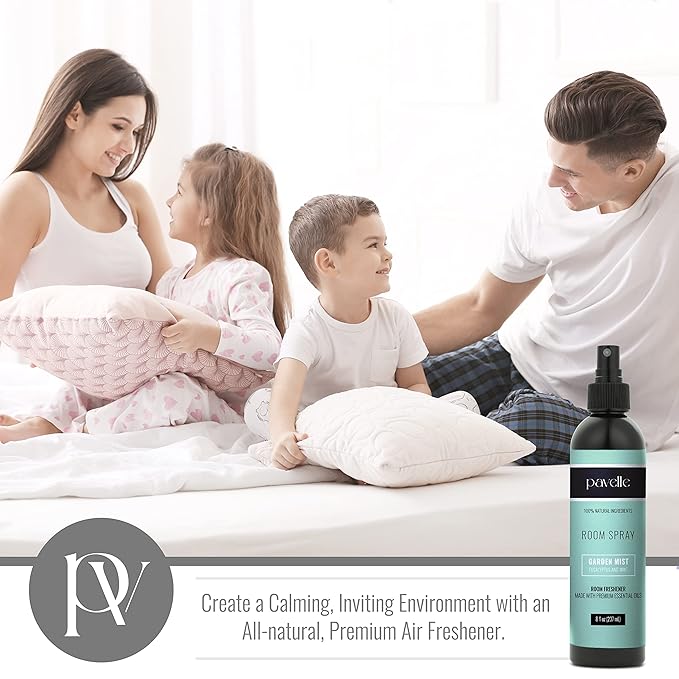 Pavelle Room Spray, 100% Natural Essential Oil Bathroom Air Freshener & Aromatherapy for Stress Relief, Long Lasting, Non Toxic, Concentrated Deodorizer, Made in the USA, Garden Mist, 8 Fl. Oz