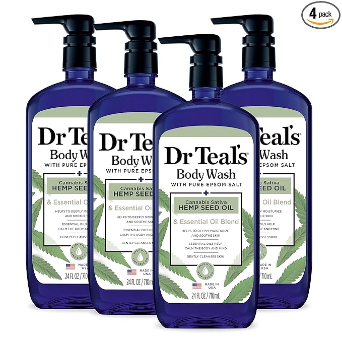 Dr Teal's Body Wash with Pure Epsom Salt, Cannabis Sativa Hemp Seed Oil, 24 fl oz (Pack of 4)