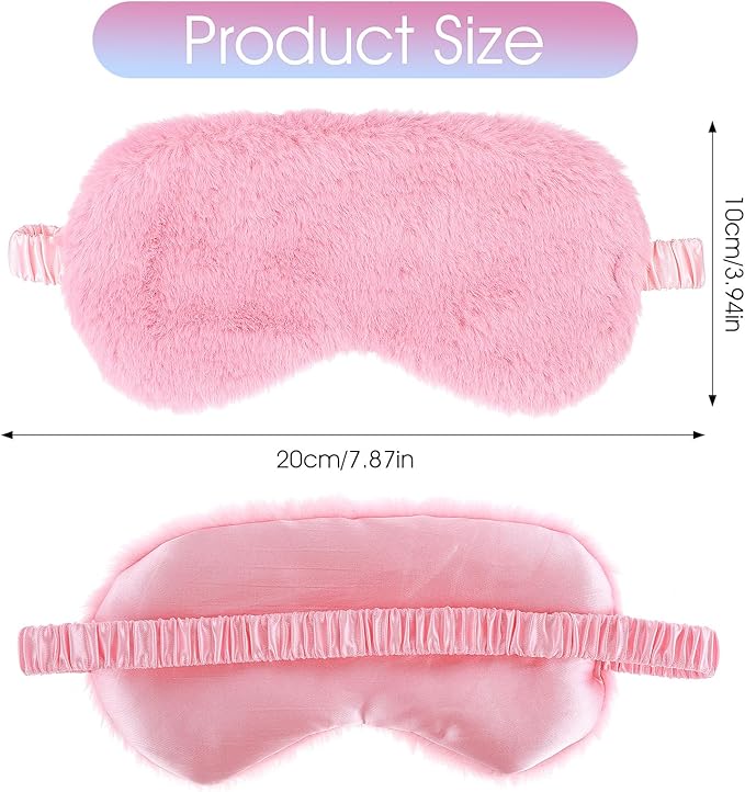 2 Pcs Plush Eye Mask Soft Sleeping Blindfold Eye Cover Comfortable Furry Faux Fur Sleeping Mask Satin Nap Night Eyeshade Cover for Women Men Gift (Blue, Pink)