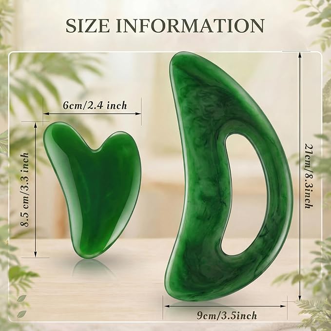BBTO 2 Pcs Body Gua Sha Tool Large Resin Scraping Tools with Handle for Back, Neck, Face, Leg - Lymphatic Drainage, Cellulite Removal, Muscle Relief (Green)