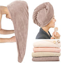 ROLSHOL Extra Large 4 Pack Microfiber Hair Towel Wrap for Women Super Absorbent & Quick Dry Hair Drying Towels with Button, Hair Turbans for Curly Hair Long & Short Hair - Anti-Frizz (Pink Pinstripe)