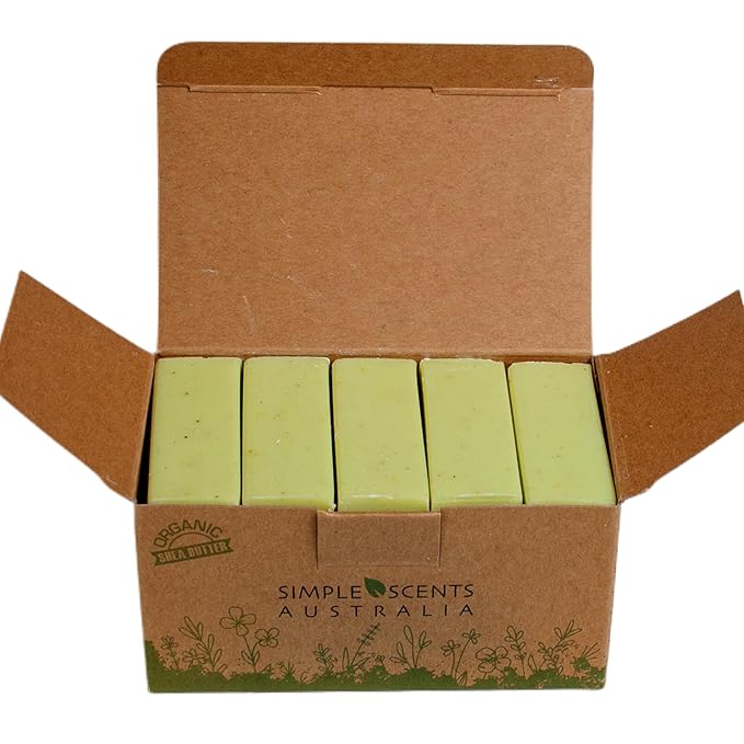 Simple Scents Australia Lemon Myrtle Scented Natural Soap Bars (5 Bars), 3.5oz Moisturizing French Triple Milled Soap Bars Enriched with Shea Butter - Pure Plant Oil Bath & Body