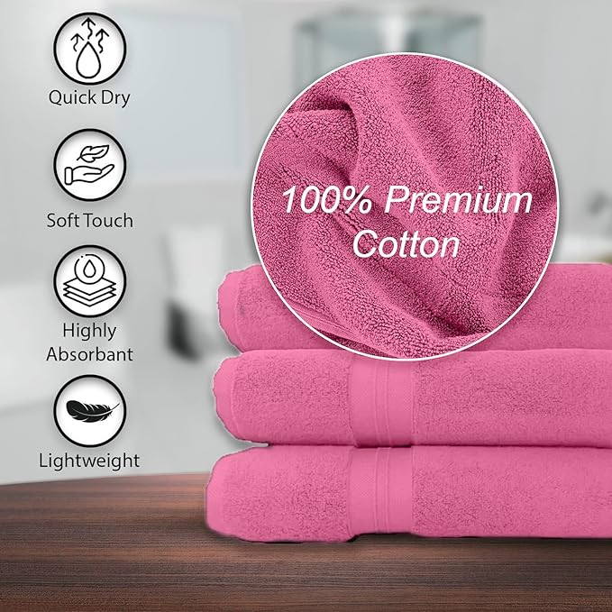 KAHAF COLLECTION 100% Cotton Bath Towels, 24x48 Pack of 6 Towels, Quick Dry, Highly Absorbent, Soft Feel Towel, Gym, Spa, Bathroom, Shower, Pool, Luxury Soft Towels (Pink, 24x48-6 Pack)