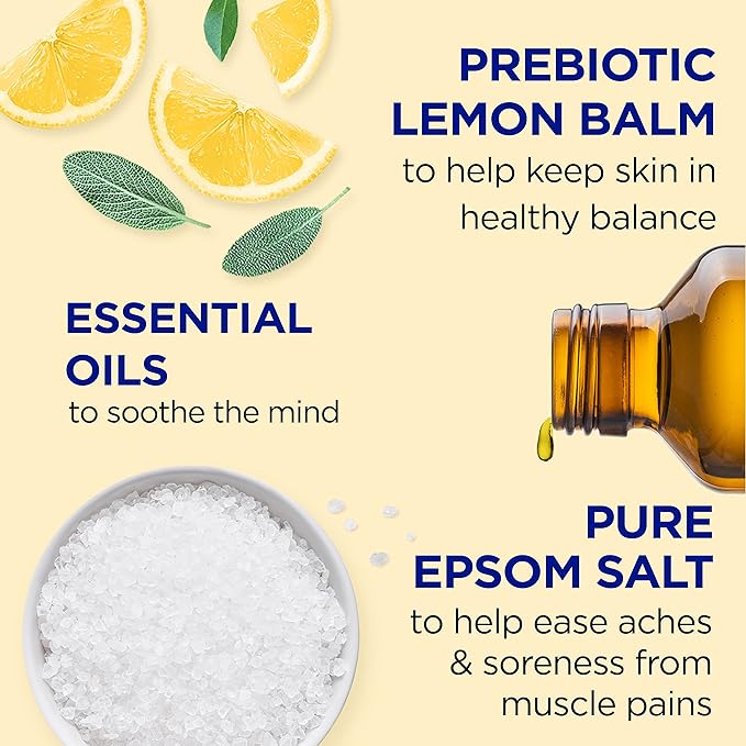 Dr Teal's Pure Epsom Magnesium Salt Soak, Prebiotic Lemon Balm & Essential Oil, 3 lbs (Pack of 4)
