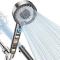 PWERAN Filtered Shower Head with Handheld, High Pressure 4 Spray Mode Showerhead with Filters, Water Softener Filter Beads for Hard Water with ON/OFF Switch for Pets - Remove Chlorine (Gray)