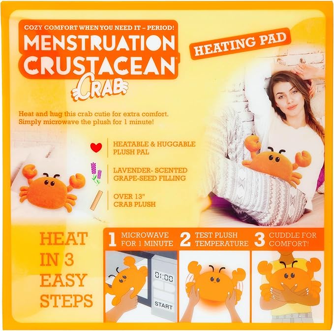 Menstruation Crustacean Crab by Relatable, Microwavable Heating Pad For Period Cramps, Cuddly Plushies and Gifts for Mom, Includes 1 Lavender Scented Heating Pad Plushy