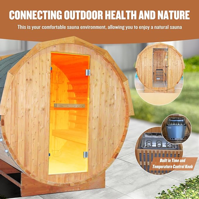OUTEXER Outdoor Traditional Sauna 4-5 Person Wooden Saunas, 6’x6’Steam Wet Finnish Carbonized Spruce Wood Sauna 240V with 4.5KW Heater,Sauna Stone,Water Bucket,Ladle,LED Lights