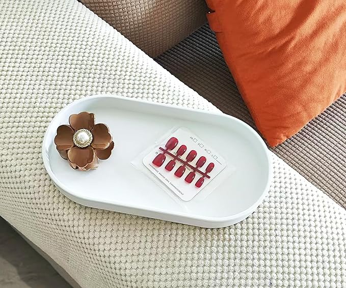 White Small Tray (10 inch), 3 Pack Oval Tray for Bathtub Bathroom Vanity Items, Countertop Organizer, Coffee Accessory, Soap, Perfume.