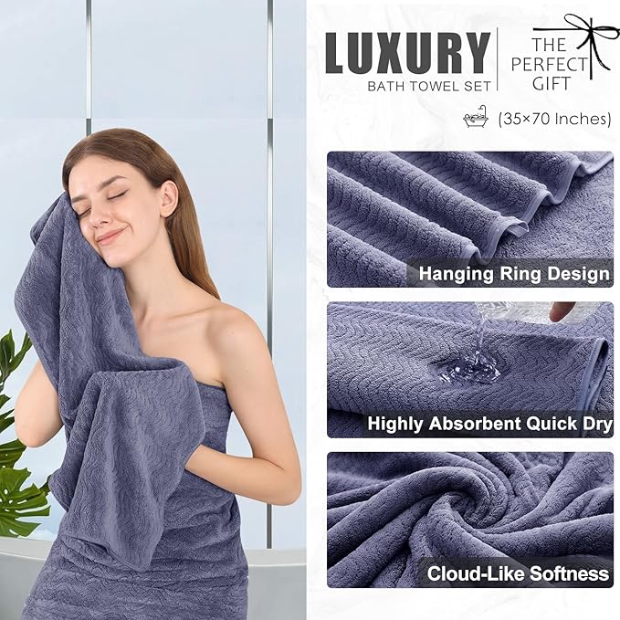 8 Piece Bath Towel Set |2 Oversized Large Bath Sheet,2 Hand Towels,4 Washcloths| Ultra Soft Bath Towel Set for Bathroom Hotel Gym Spa,Highly Absorbent Quick Dry Bathroom Towel Collections,Wedgewood