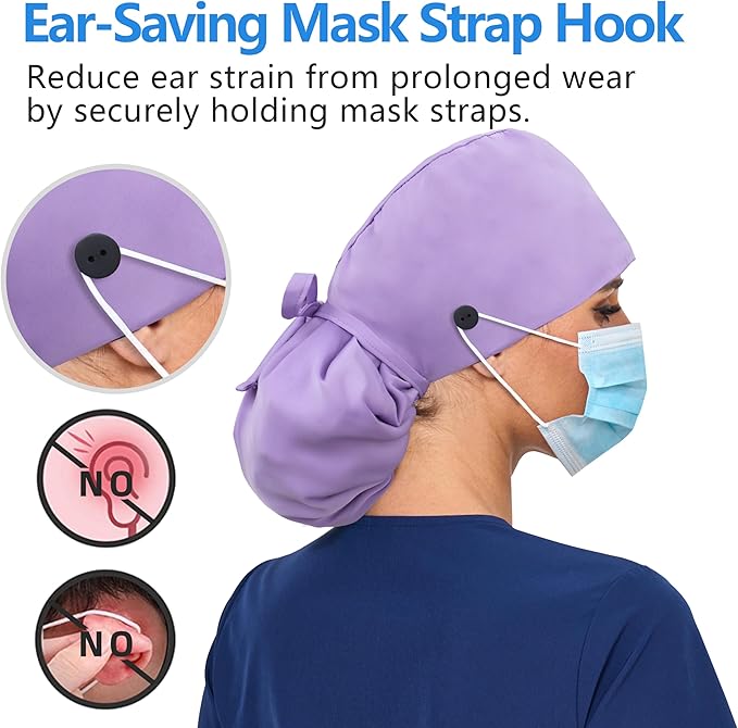 Satin Lined Scrub Cap, Adjustable Surgical Cap with Sweatband & Buttons, Soft and Wrinkle-Resistant Scrub Hat