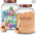 SiliFine 2 Sets 74 oz Large Bath Salt Container with Wooden Scoop for Glass Bath Salt Jar with Airtight Lid Storage Canister for Food, Flour, Sugar, Cookie, Kitchen