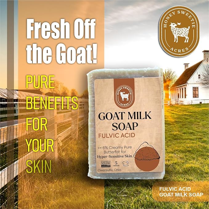 Honey Sweetie Acres Fulvic Acid Goat Milk Soap - Handmade 5 oz Bar, Made with Natural Ingredients, Moisturizing & Gentle, Made in the USA