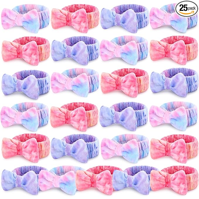 25 Pcs Spa Headband Bulk Makeup Headbands for Washing Face Cute Bow Hairbands Soft Coral Fleece Hairbands for Women Face Skin Care Makeup Spa Gift Shower Yoga(Novel Pattern)