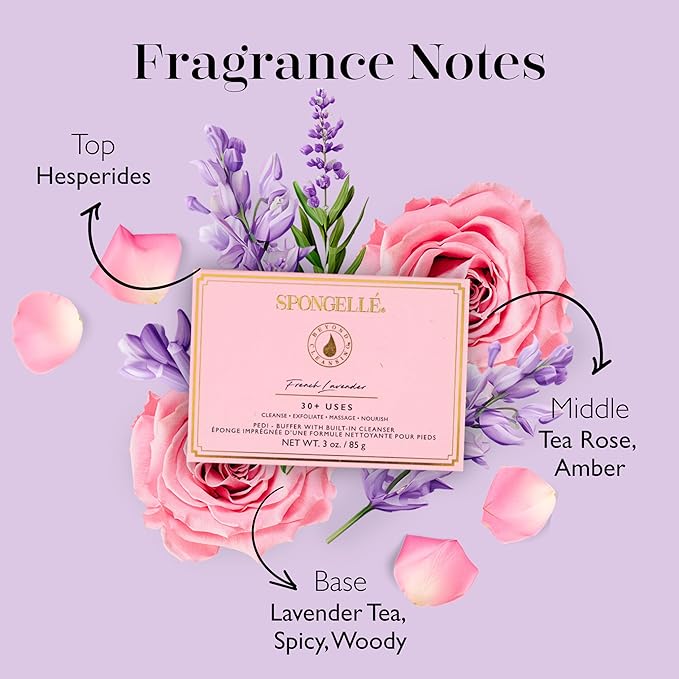 Spongellé French Lavender Pedi Buffer Bath Sponge | Exfoliating Foot & Heel Scrub | Cleanse, Exfoliate, and Nourish in One Easy Step | Cruelty-Free, Vegan, Dermatologist-Tested, Made in USA | 30+ uses