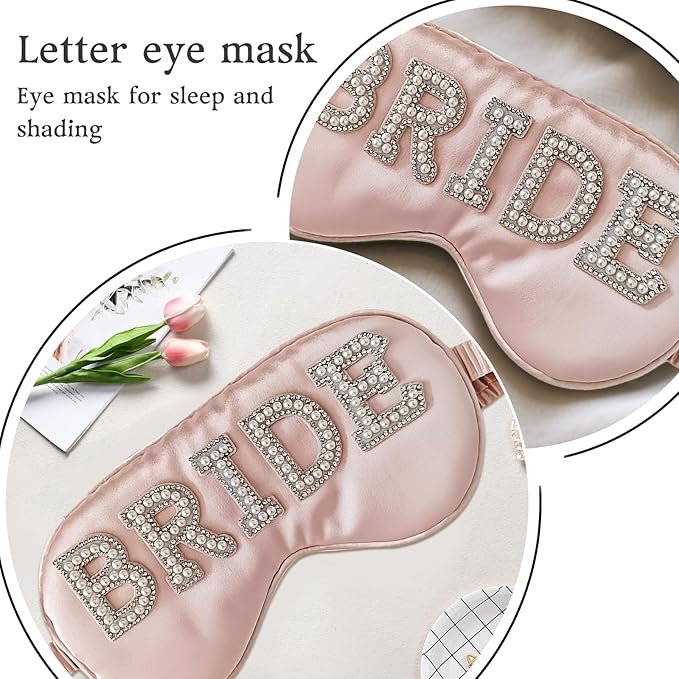 Bride Sleep Mask, Bride Eye Mask, Mrs Satin Bridal Eye Maskes Soft Sleep Maskes for Honeymoon Travel Meditation, Mrs Bridal Gifts to Adjust Night Sleeping, Sleeping Masks for Wedding (Pink-Bride)