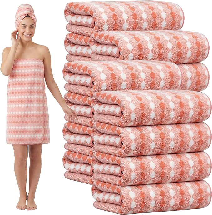 SmoothNovelty 16 Pack Microfiber Bath Towels Bulk 27'' x 60'' Oversized Size Bath Towel Highly Absorbent Extra Large Soft Drying for Beach Shower Summer Salon Sport Gym Party (Cone,Orange)