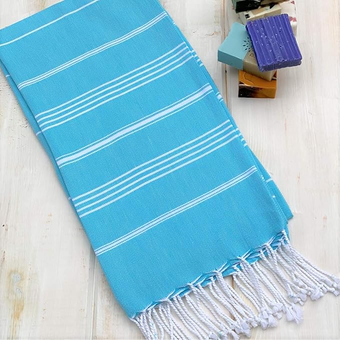 Beach Towel 100% Cotton Turkish Beach Towel Adult 38x70 Inch Pre-washed Absorbent Extra Large|Sand Free Quick Dry BathTowels|Lightweight Blanket|Travel Cruise Camping Spa Gym Yoga Towel|Blue Atoll