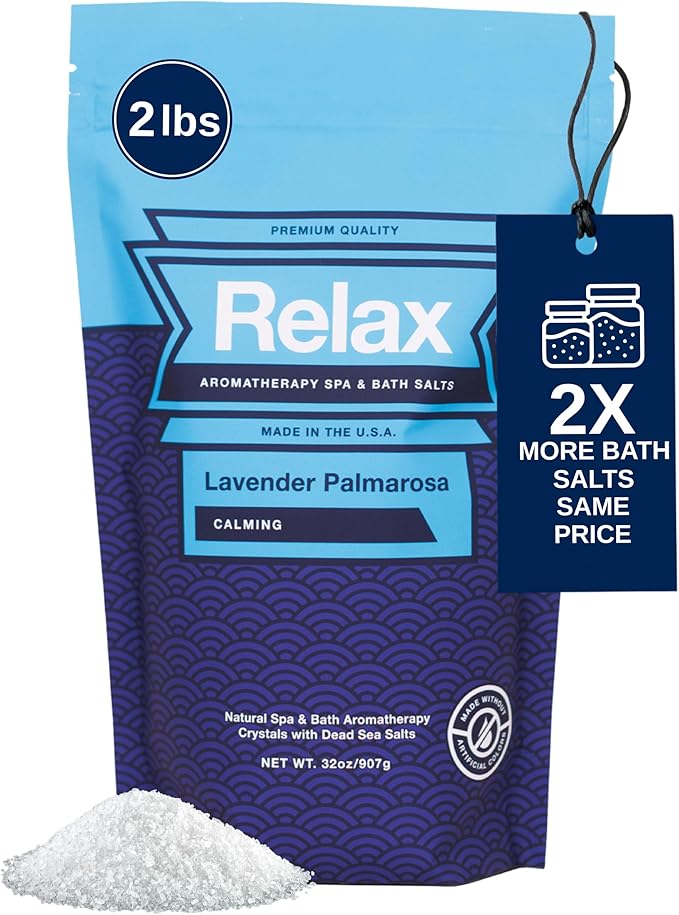 Relax Spa & Bath Aromatherapy Bath Salts for Hot Tub, Bath, or Spa, 2LB Bag Infused with Magnesium, Bath Salt for Soaking, Lavender Palmarosa Scent