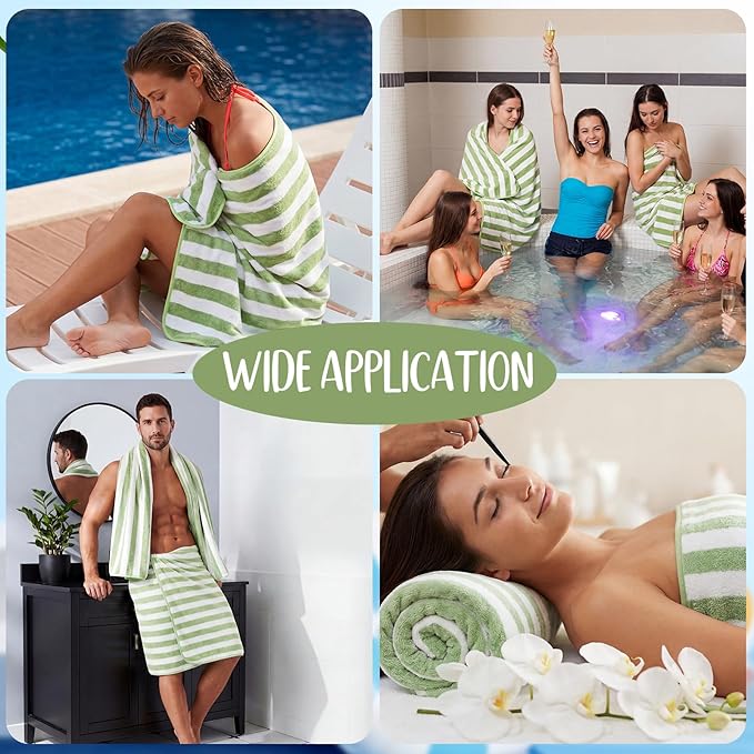 SmoothNovelty 16 Pack Microfiber Bath Towels Bulk 27'' x 60'' Oversized Size Bath Towel Highly Absorbent Extra Large Soft Drying for Beach Shower Summer Salon Sport Gym Party (Stripe,Green)