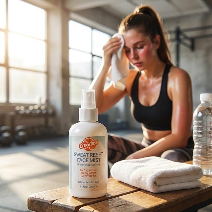 Sweat Reset Face Mist, 8 oz – Clarifying Hypochlorous Facial Spray for Acne-Prone, Oily & Sensitive Skin, Post Workout Cooling Mist for Clear-Looking Skin