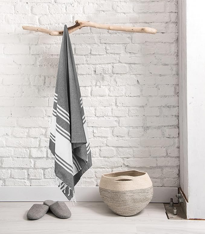 Goroly Home Cotton Turkish Peshtemal Beach Towel, Extra Large, Thin Quick Dry Sand Free Pool & Swim Towel, Bathing Blanket, Travel Essentials, (Charcoal, 36x71 Inches)