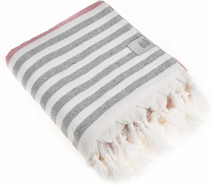 Beach Towel | Cotton Beach Towels, Easy to Carry, Sand Free, Highly Absorbent, Quick Dry, Turkish Towels for Travel Camping Bath Sauna Beach Gym Fitness Pool Yoga SPA by Lahammam, Ephesus, Red