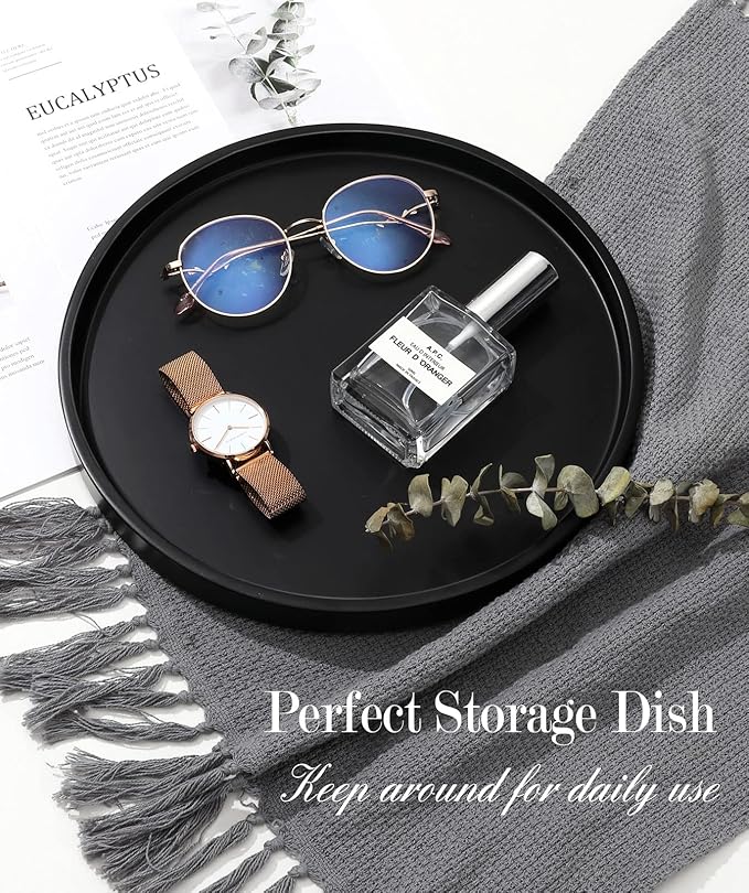 Shinowa Vanity Tray, Resin Bathroom Decorative Tray Catchall Organizer Jewelry Dish Tray for Bathroom Bedroom Counter-top Vanity Organization Vanity Table Jewelry Organizer, Matte Black
