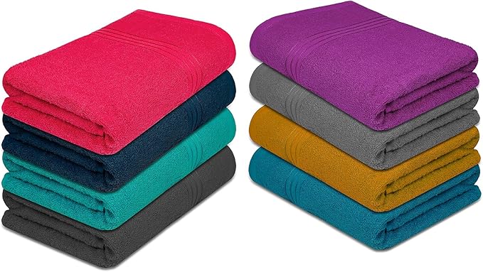ZUPERIA Premium Multicolor Bath Towels Set of 8 (27" x 54") 100% Pure Cotton Shower Towels Soft Feel, Lightweight & Highly Absorbent Towels for Bathroom, Pool, Spa and Hotel Use