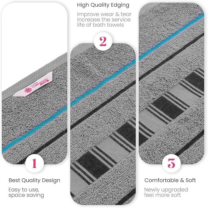CASA COPENHAGEN X Line 4Pcs 100% Egyptian Cotton Designer Hand Towels Gift Set- Grey - Teal 600 GSM, 28"x16", 4Hand Towels for Bathroom Set for Women & Men