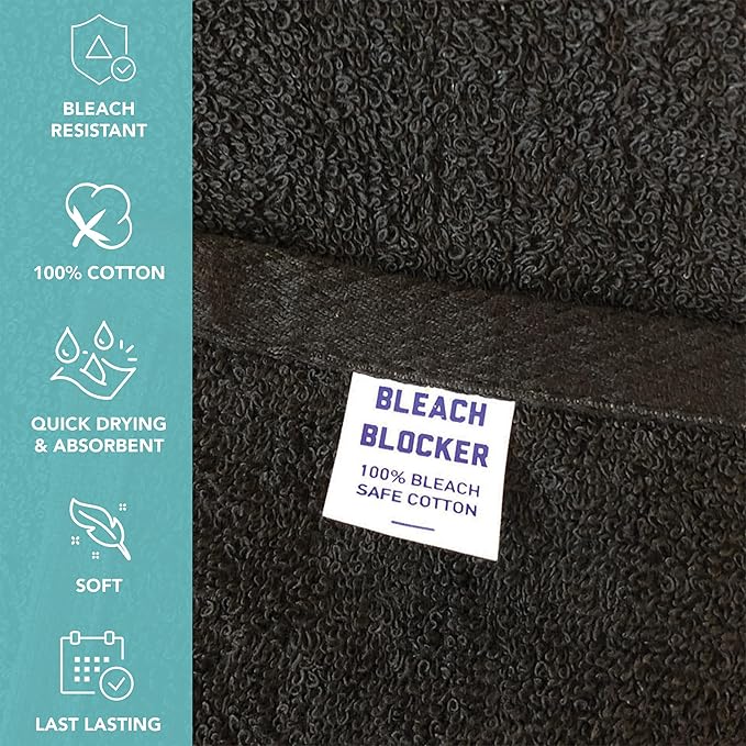 Arkwright Bleach Resistant Salon Towels 12 Pack - 100% Cotton Hair Towels, Soft, Absorbent, Quick Dry Spa & Barber Towels for Hair Stylist, Nail Salon & Esthetician, 16 x 27, Black