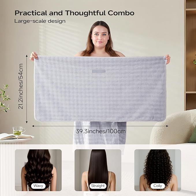 REDKISS Grey Plus Size Towel Wrap for Women, XL Adjustable Shower Wrap with Hair Towel, Super Absorbent Bath Towels Wrap for Body, Microfiber Plush Towel Wrap, Warmth Velcro Plus Size Wraps Towels