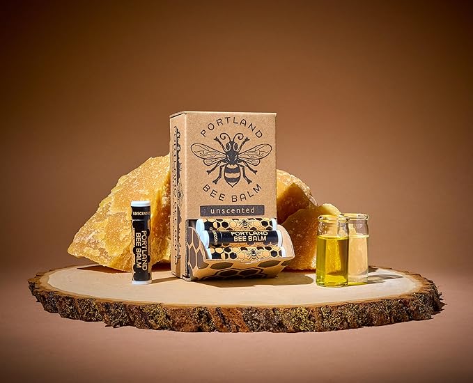 Portland Bee Balm All Natural Handmade Beeswax Based Lip Balm, Unscented 24 Count