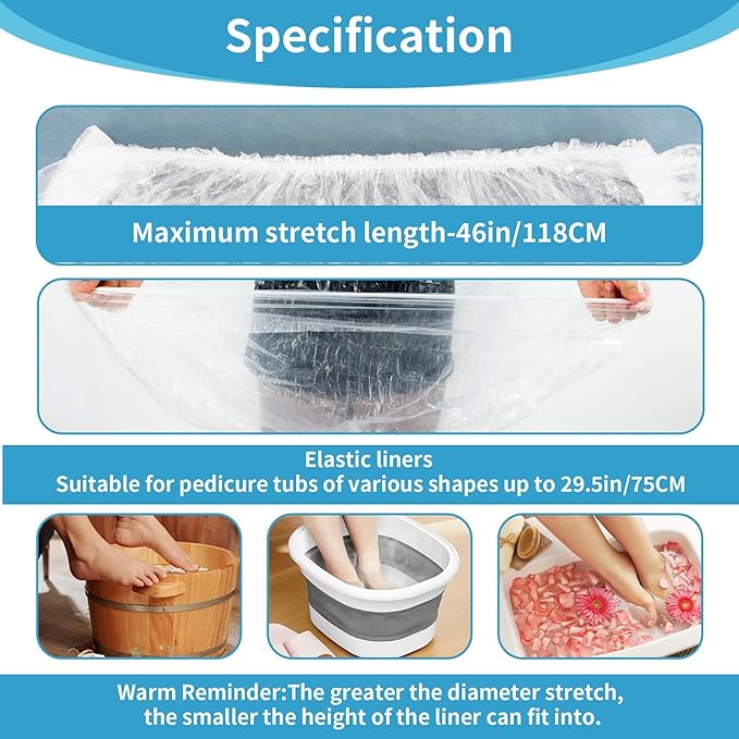 100PCS Pedicure Liners Disposable - Plastic Footsie Footbath Foot Soak Bath Spa Pedicure Bowl Liners Disposable Cover Bags for Feet Basin Soaking Bucket Tub Productos Para Pedicura Spa Supplies