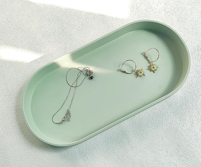 Green Small Tray (11.8 inch), 3 Pack Oval Tray for Kitchen Counter, Bathtub Bathroom Vanity Items, Countertop Organizer, Coffee Accessory, Bar, Serving Seasoning, Salt and Pepper, Soap.