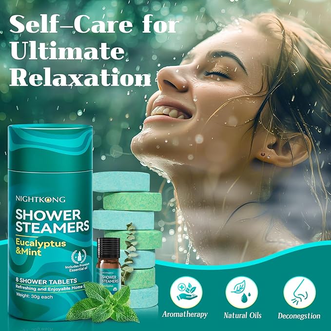 Shower Steamers Aromatherapy 8 Packs with 5ml Essential Oil, Eucalyptus for Shower, Birthday Gifts for Women Men, Mothers Day Gifts, Eucalyptus & Mint for Nasal Congestion, Stress Relief