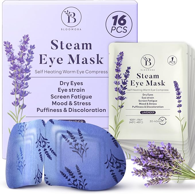 16 Pack Lavender Steam Eye Mask for Dryness, Puffiness, Relaxation, Heated Eye Mask for Sleep & Travel, Self-Heating & Disposable Warm Compress, Travel Essentials, Relaxation Gifts for Women - PAC2