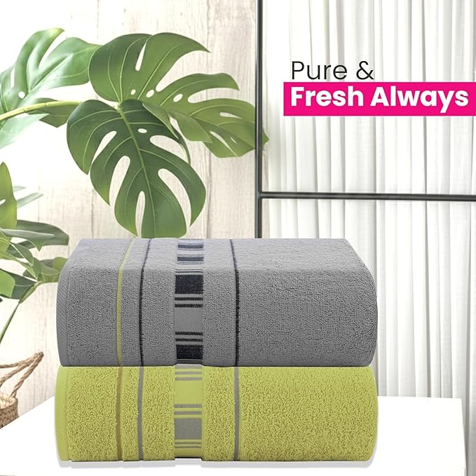 CASA COPENHAGEN X Line 2Pcs 100% Egyptian Cotton Large Designer Bathsheet Towels Gift Set- Grey - Green, 600GSM, 35"x70" 2Bath Sheet Towels for Bathroom Set for Women & Men