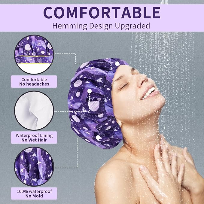 1 PCS Shower Cap, Double Layer & Adjustable Bathing Cap for Shower, Extra Large Reusable Hair Cap for Women, Waterproof Exterior & EVA Lining, Oversized Design for All Hair Lengths/Style