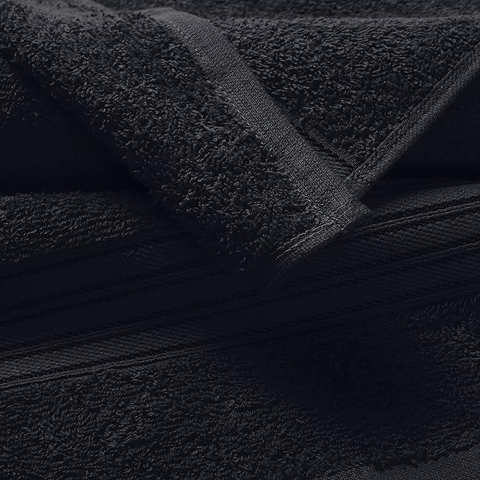 BOUTIQUO Ultra Soft 3 Pack Cotton Towel Set, Contains a Bath Towels 28x55 inch, a Hand Towels 16x24 inch & a Wash Coths 12x12 inch, Ideal Everyday use, Compact & Lightweight - Black