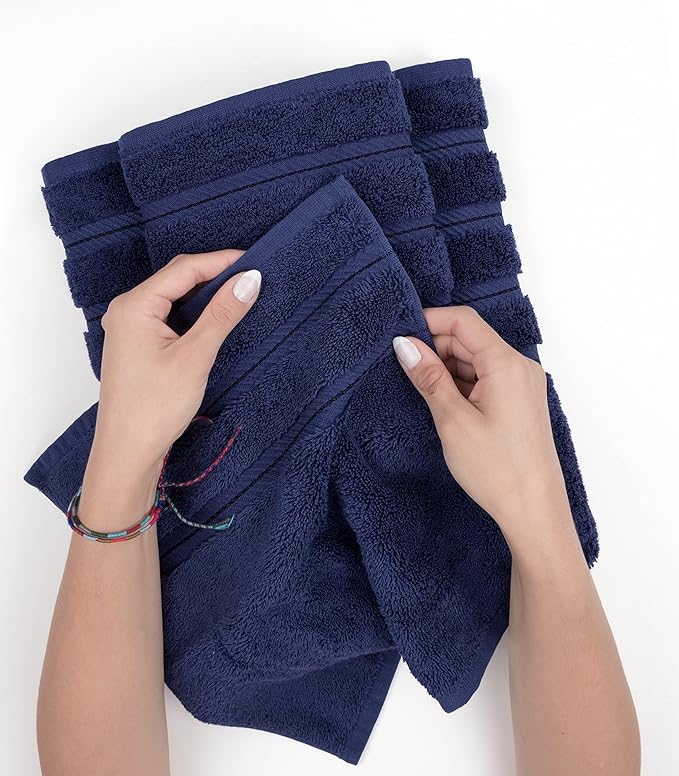 American Soft Linen Luxury Hand Towels for Bathroom, 600 GSM Heawy Weight 16x28 Size 100% Cotton Turkish 4 Piece Hand Face Towel Set, Navy Blue Hand Towels