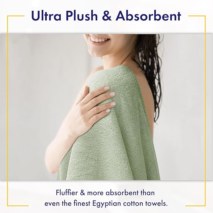 Alusa Home Ultra Soft & Plush Viscose from Bamboo Bath Sheets - 700 GSM Pack of 2 - Extra Large 70x35 in - Super Absorbent & Quick Drying (Eucalyptus Green)